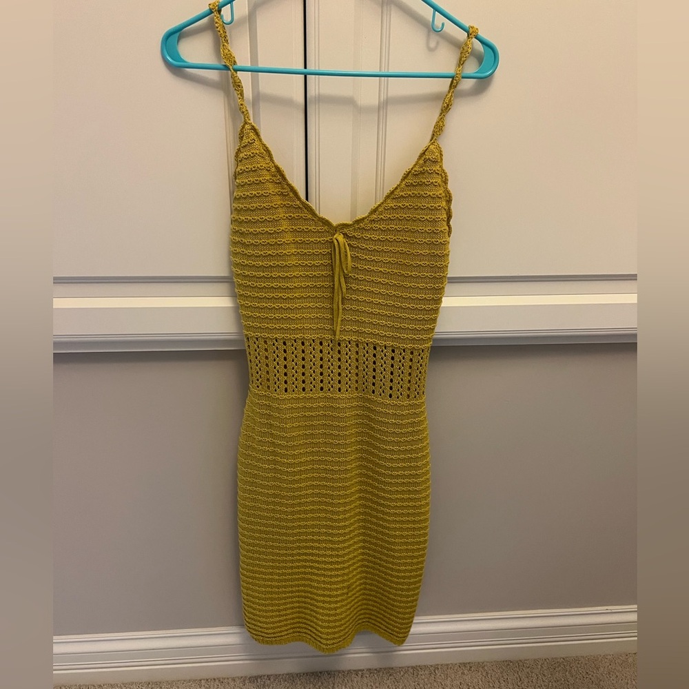 Urban Outfitters Yellow and Green Ribbed Mini Sundress